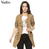 Vadim Women Autumn Office Long Trench Plus Size Full Sleeve Drawstring