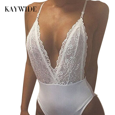 Kaywide Womens Deep V Neck Lace Up Sexy Bodysuit