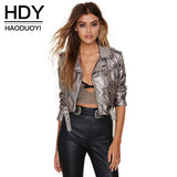 HDY Haoduoyi Women Jacket Short Faux Leather