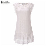 ZANZEA Lace O-Neck Mini Dress. Plus Sizes.