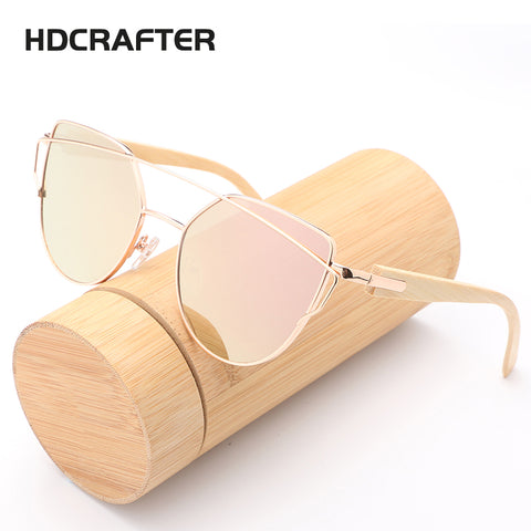 HDCRAFTER Women Cat Eye Wood Bamboo Sunglasses
