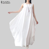 ZANZEA Summer Long Maxi Dress Elegant Loose Sleeveless O Neck Cotton Plus Size