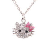Crystal Cat Rhinestone Hello Kitty Necklace For Girls
