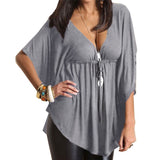 Loose V-Neck Blouse With Batwing Sleeves. Plus Sizes Available.