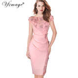 Vfemage Womens Embroidery Slim Tunic Casual Pencil Bodycon Dress