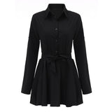 Long Sleeve Lapel Belted Pleated Blouse Tunic Plus Size