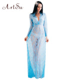 ArtSu Floor-Length Lace Dress.  Plus Sizes Available.