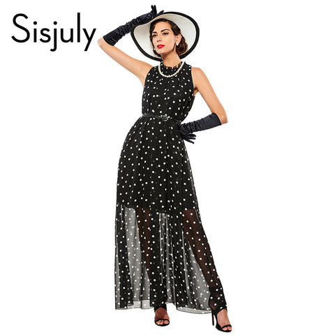 Sisjuly Women Fashion Polka Dots Casual Chiffon Party Dress