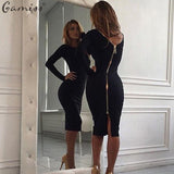 Gamiss Bodycon Long Sleeve Party Dress Full Zipper In The Back