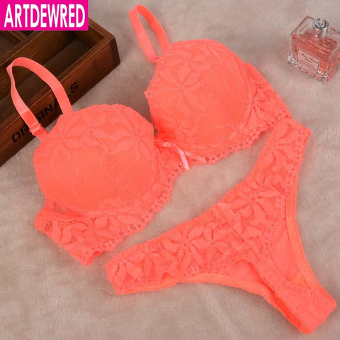 Lace Embroidery Push Up Bra and Panty Set. Plus Sizes.