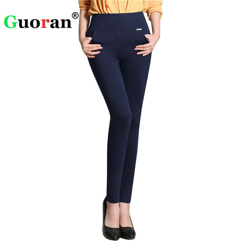 Guoran High Waist Casual Pencil Cotton Pants Plus Sizes