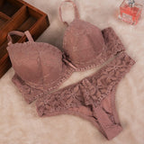Lace Embroidery Push Up Bra and Panty Set. Plus Sizes.