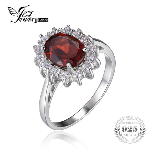 Jewelry Palace Princess Diana 3.4ct Natural Red Garnet Ring 925 Sterling Silver