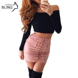 Lace-Up Pencil Short Mini Skirt