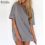 ZANZEA Sexy Short Sleeve Mini Dress. Plus Sizes Available.