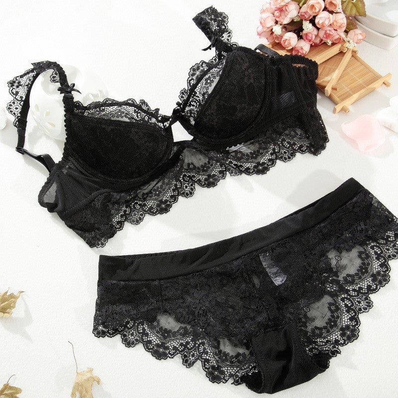 French high-end sexy Hollow out pants romantic temptation lace bra set  young women underwear set push up lade bra and panty set