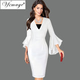 Vfemage Butterfly Sleeve Deep V-Neck Dress. Plus Sizes Available.