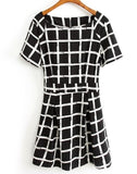 Short Sleeve Checkered Dress