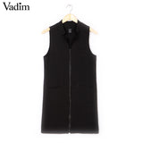 Vadim Women Long Sleeveless Vest Pocket Coat Outwear