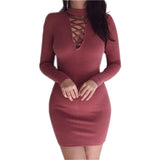Long Sleeve O-Neck Knitted Bodycon Dress.