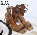 XDA Women Open Toe Lace Up Heels Sandals 