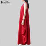 ZANZEA Summer Long Maxi Dress Elegant Loose Sleeveless O Neck Cotton Plus Size