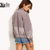 SheIn Women's Casual Jacket Block Pocket Long Sleeve