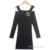 GZDL Long Sleeve O-Neck Knitted Off-Shoulder Mini Dress