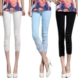 Women Candy Color Skinny Elastic Pencil Pants Lace Diamond Plus Size 4XL