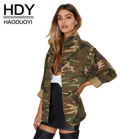 Haoduoyi Long Sleeve Camouflage Collar Pocket Jacket