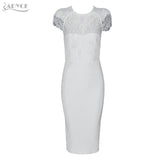 White Lace Short Sleeve Bandage Dress