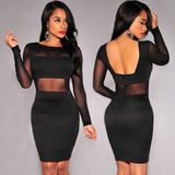 Ziamonga Long Sleeve Mesh Hollow Out Bodycon Dress. Plus Sizes Available.