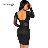 Ziamonga Long Sleeve Mesh Hollow Out Bodycon Dress. Plus Sizes Available.