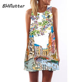 Floral Print Chiffon Dress Sleeveless Beach Dress